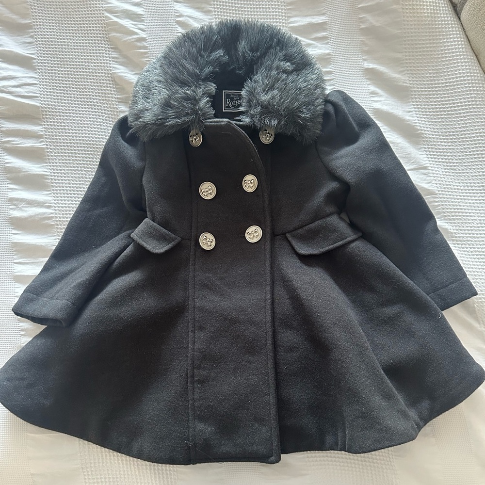 Rothschild Charcoal Gray Faux Fur Trimmed Formal Winter Jacket Size 3T